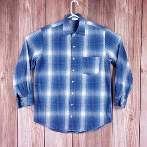 CP Shades Mens Medium Plaid Flannel Shirt Blue White Ombre Check Cotton USA Made